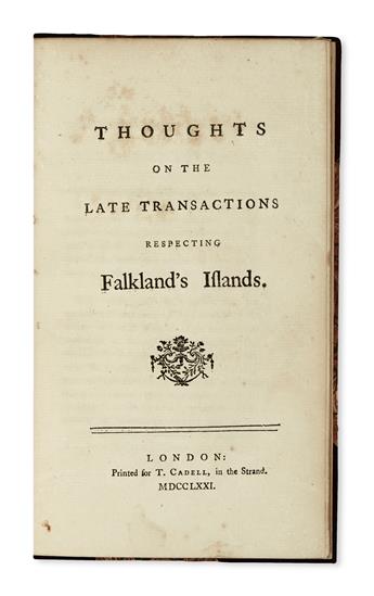 JOHNSON, SAMUEL.  Thoughts on the Late Transactions respecting Falklands Islands.  1771